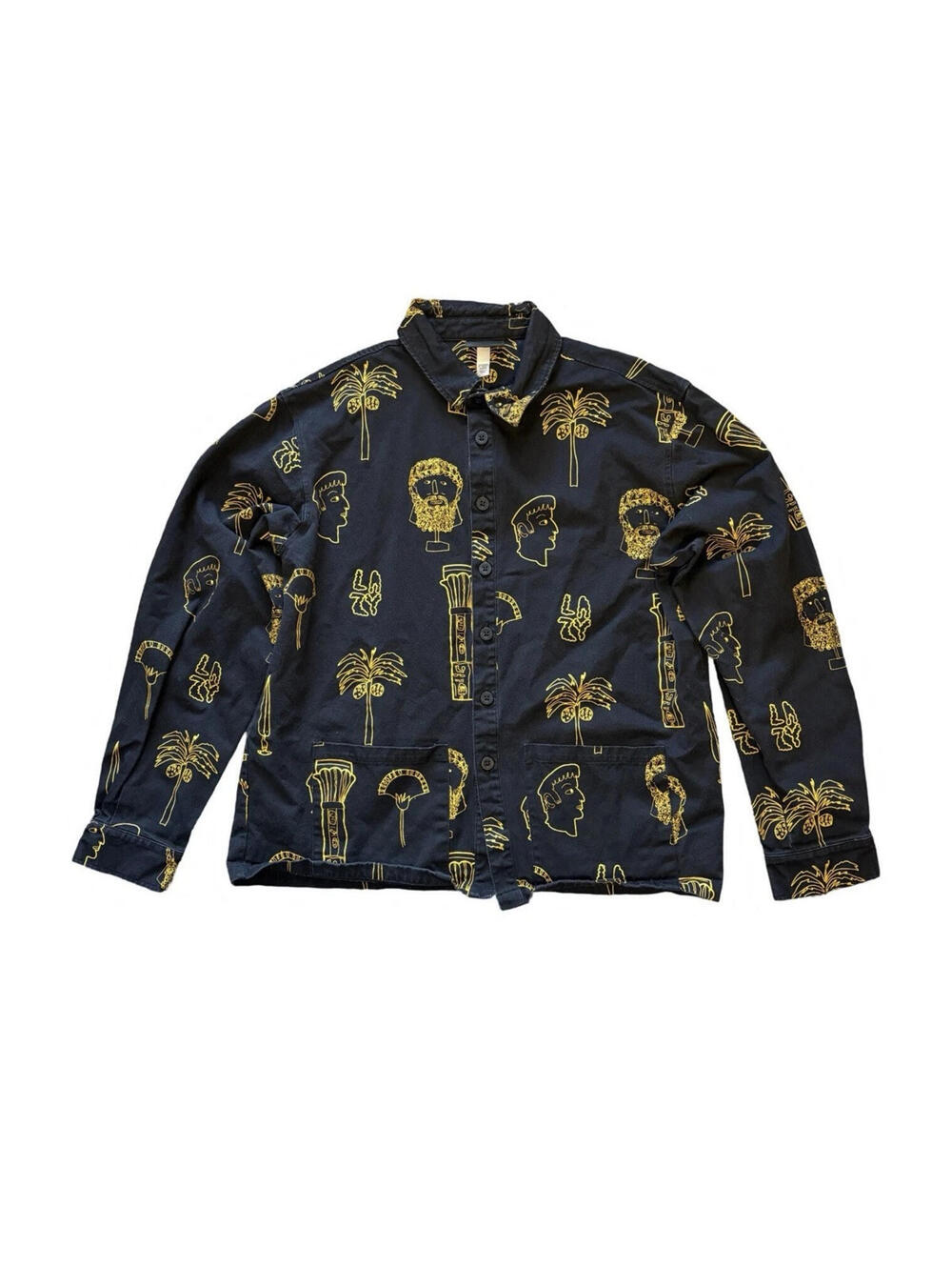 Lazy Oaf Roman Holiday Shacket Shirt Jacket Size Medium Black Yellow Caesar Rare